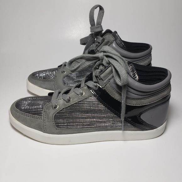 Calvin Klein Gray & Silver High Top Sneakers Sz 7 - Picture 2 of 6